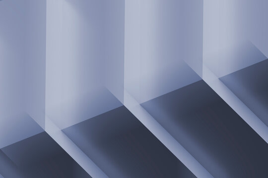 Light plays across geometric shapes with a soothing palette of soft blues