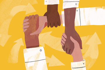 Illustration of hands joined together symbolizing teamwork and support