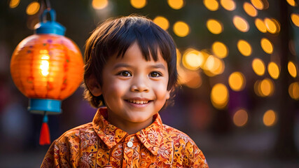 Child Holding a Glowing Vesak Lantern