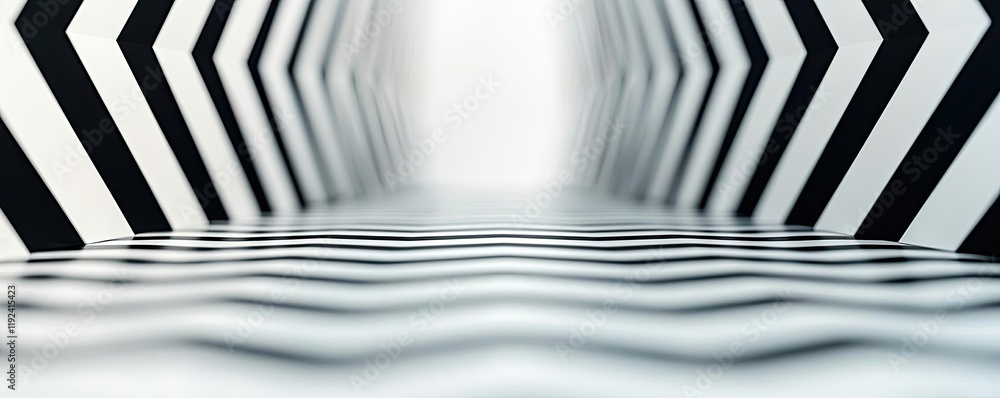 Poster Minimal symmetry idea. Abstract pattern of lines creating depth and perspective in black and white.