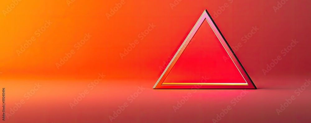 Poster vivid gradient concept. vibrant geometric triangle in red, set against a warm orange background for 
