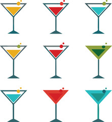 isolated  martini glasses icon Vector, martini glasses Silhouette,color  martini glasses icon set, black martini glasses for logo,color martini glasses Vector illustration, Vector Graphic, EPS 10 , cl