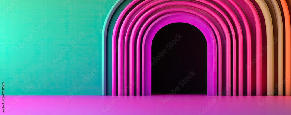 Poster vivid gradient concept. abstract colorful arches creating a vibrant and inviting entrance in digital