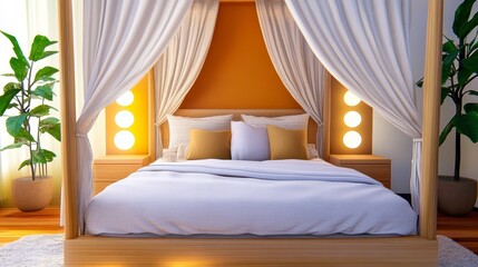 Cozy and Modern Bedroom with Canopy Bed and Natural Elements