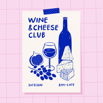 invitation for wine and cheese party. Wine tasting concept. 