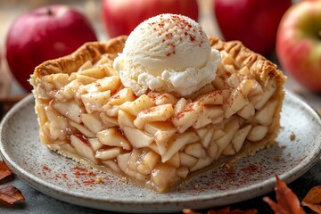 Delicious Apple Pie Slice Topped With Ice Cream