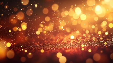 Luxurious Golden and Red Glitter Background Sparkling Bokeh Lights, Festive Shimmer Texture for Holiday Designs, Celebrations, and Events.