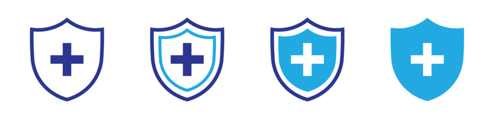health protection shield icon set. shield with cross icon set. medical protection shield. protection shield for app, ui and website. vector illustration on transparent background
