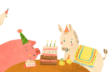 Obraz premium Cute animal birthday png border, transparent background