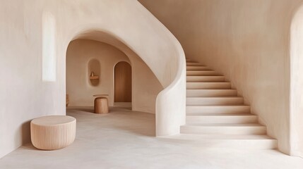 Minimalist interior design with warm tones and elegant curves