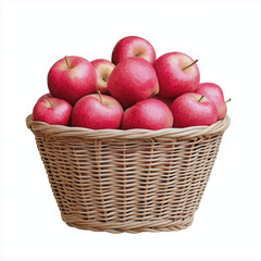 A basket full of freshly picked apples, rustic style, detailed digital painting, vibrant colors, isolated on white background