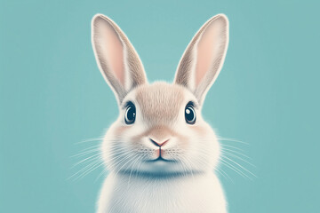 Obraz premium Adorable fluffy bunny with a soft blue background 