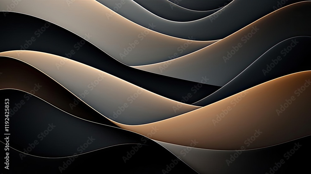 Poster Cloudy abstract background concept. Stylish abstract waves in black and gold create a modern design aesthetic and visual harmony.
