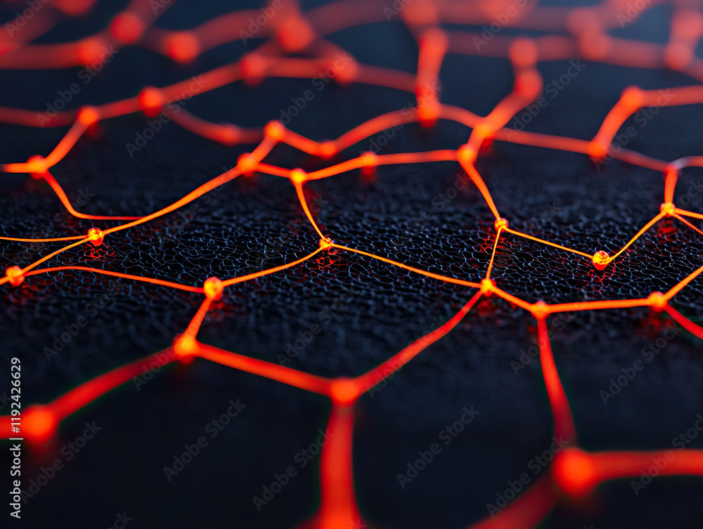 Aufkleber glowing red network of interconnected nodes on textured black surface, symbolizing innovation and co
