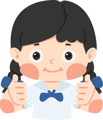 Kid girl student thumbs up