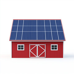 A barn roof covered with solar panels, renewable energy on a farm, minimalistic design, isolated on white background
