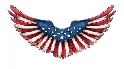 Artistic Painting of American Eagle Wings in Red, White, and Blue