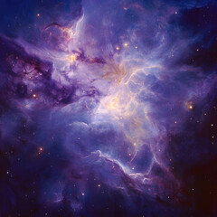 Fototapeta premium Cosmic Nebula: A Celestial Tapestry of Purple and Gold