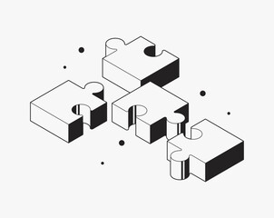 Puzzle Pieces Together and Apart. Vector stock illustration. Putting a puzzle isometric sign. Teamwork symbol, work process stock illustration