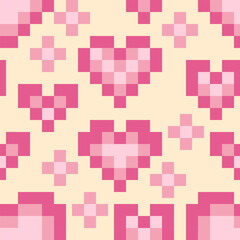 Simple pixel heart seamless pattern. Perfect print for wrapping, packaging, textile, greeting card. Valentines day vector illustration.