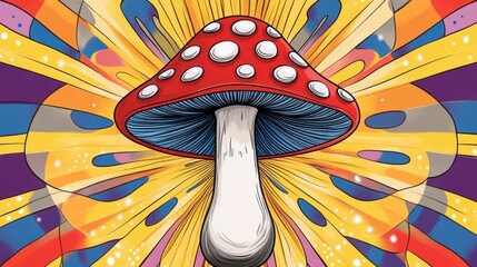 Vibrant Psychedelic Mushroom Art with Bright Colors and Patterns