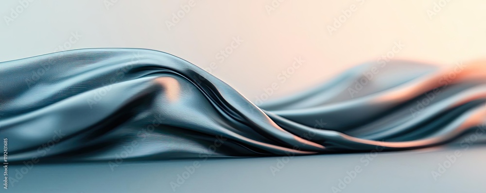 Poster Cloudy abstract background concept. Elegant blue fabric waves creating a serene and calming visual effect.