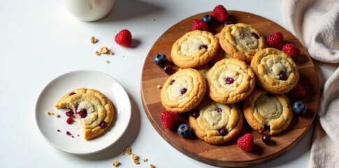 Sweet Berry Swirl Cookies on Wooden Board with Fresh Berries