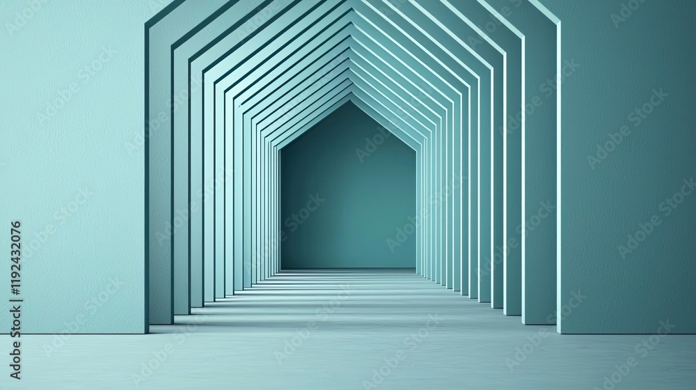 Aufkleber Triangle abstract background concept. A modern, minimalistic hallway with geometric shapes and calming colors.
