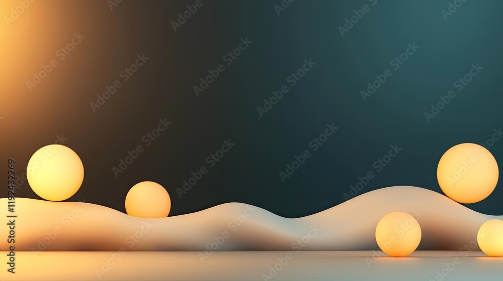 Poster Blurred abstract background idea. Abstract glowing spheres on soft surface, creating a modern and tranquil atmosphere.