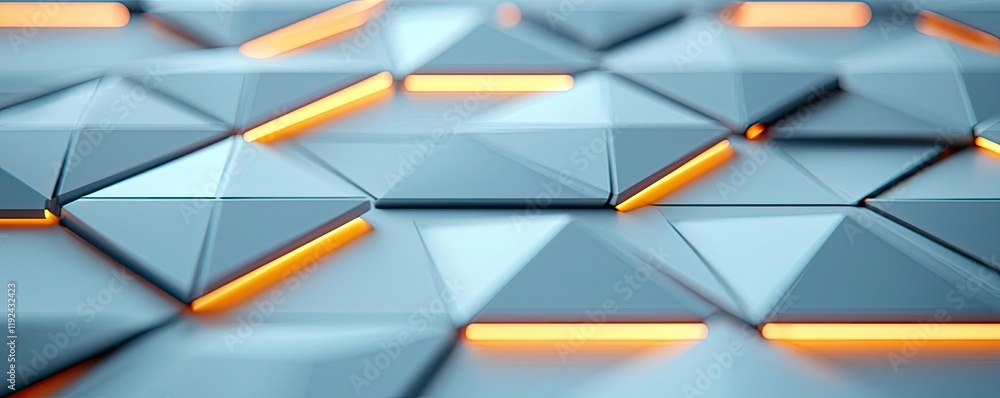 Poster Triangle abstract background concept. Abstract geometric pattern with glowing orange highlights over a blue surface.