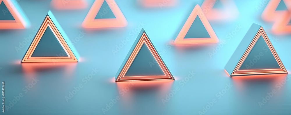 Poster Triangle abstract background concept. Futuristic glowing triangles in a surreal, vibrant setting create an intriguing atmosphere.