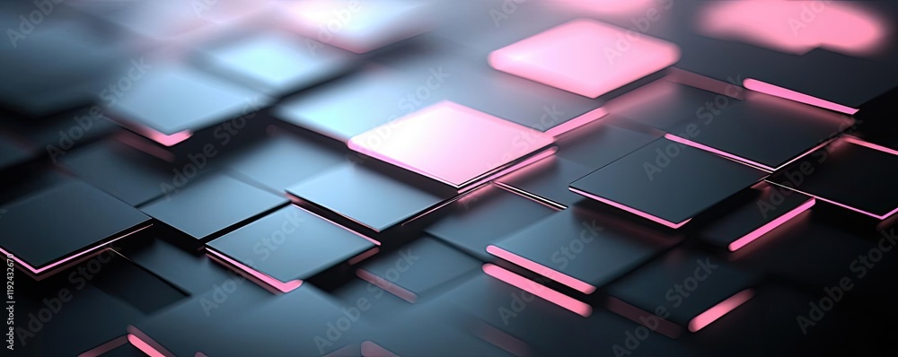 Poster triangle abstract background concept. abstract digital design with glowing squares in pink and black