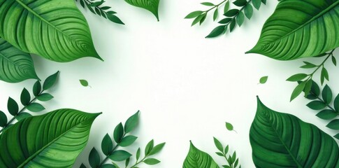Vibrant Green Foliage Arranged in a Frame for a Natural Background Design