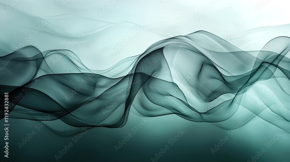 Poster Cloudy abstract background concept. Abstract translucent waves in shades of teal and black create a serene visual effect.