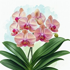 Naklejka premium Many moth orchids in a realistic watercolor painting.