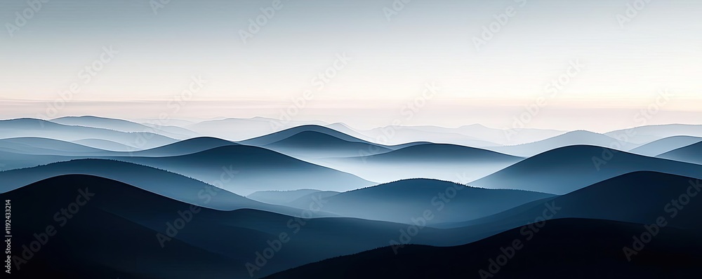 Poster cloudy abstract background concept. serene mountain landscape with soft, rolling hills and misty atm