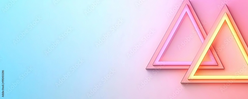 Aufkleber Triangle abstract background concept. Vibrant neon triangles create a stunning visual effect against a soft gradient background.