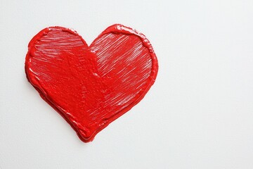 Red Kiss Mark Print on a Clean White Surface Creating a Heart Shape for Romantic or Artistic Themes, White Background