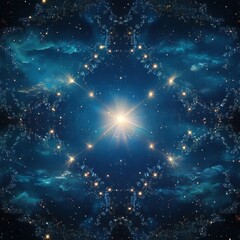Fototapeta premium Luminous Starburst Nebula with Geometric Pattern in Deep Space