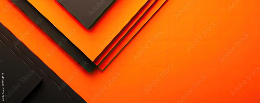 Poster triangle abstract background concept. vibrant orange and black geometric layers create a striking ab