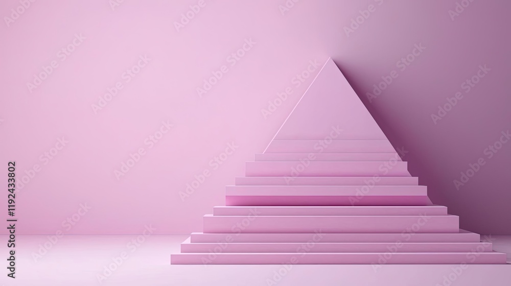 Poster Triangle abstract background concept. Abstract geometric pyramid structure in soft pink tones against a minimalist background.