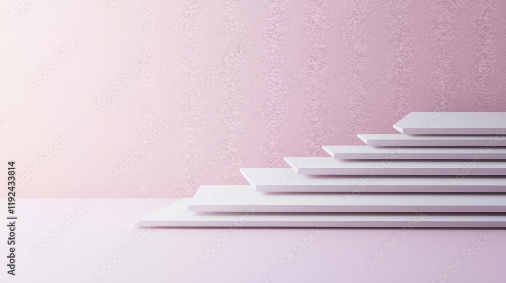 Poster Triangle abstract background concept. Minimalistic design with layered white surfaces against a soft pink background.