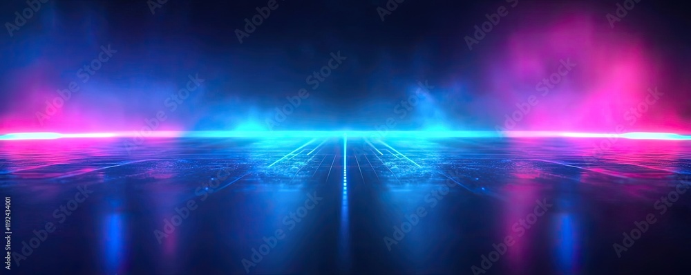 Poster Blurred abstract background idea. A vibrant abstract background with neon blue and pink lights creating a futuristic ambiance.
