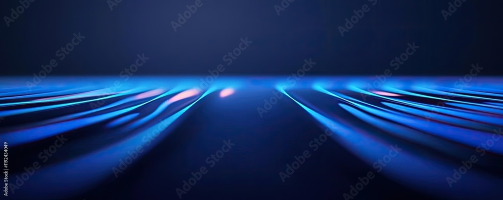 Poster Blurred abstract background idea. Futuristic blue lines create a dynamic flow on a dark background.
