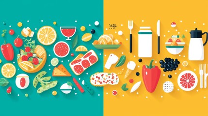 Naklejka premium Colorful weekly meal planner with healthy dish icons illustration