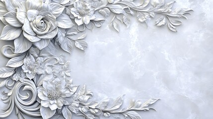 Intricate White Floral Carving on Marble Background