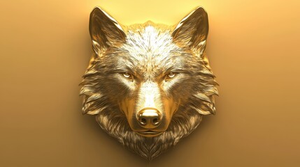 Golden Wolf Head Sculpture in Dim Light on Elegant Background