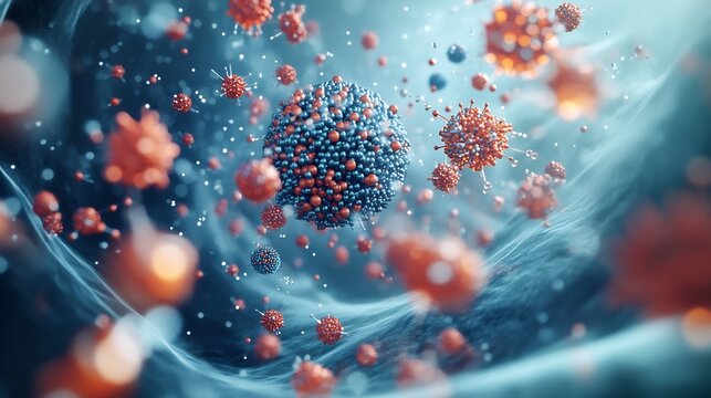 Nanotechnology applications visualized nanoparticles interacting with polymers and compounds emphasizing advancements in chemical science