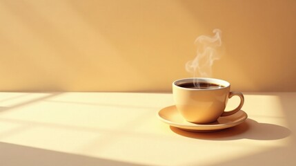 Aromatic Coffee in a Pale Yellow Mug Basking in Warm Sunlight on a Soft Surface