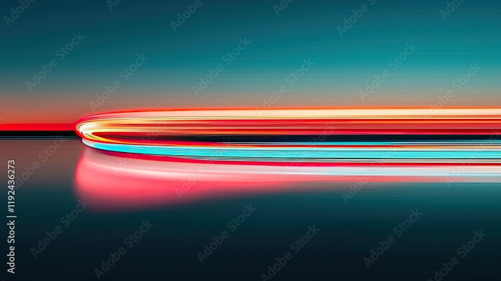 Poster Blurred abstract background idea. Vibrant light trails reflecting on water create a dynamic and colorful atmosphere.
